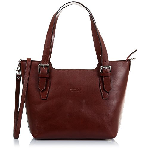 Firenze ARTEGIANI. Tote Tasche für Damen aus echtem Leder. Schultertasche für Damen, Leder, Bedruckt, Made in Italy. Vera Pelle Italien. 37 x 25 x 10 cm. Farbe: Braun von FIRENZE ARTEGIANI