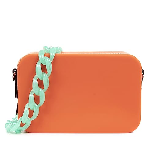 FIRENZE ARTEGIANI Libelulla Umhängetasche, rechteckig, aus Silikon, mit austauschbarem Gurtdesign, 20 x 8 x 13 cm, Farbe: Orange, orange, Zeitgenössisch von FIRENZE ARTEGIANI