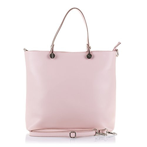 Firenze Artegiani Bolso Tote De Mujer Piel Auténtica, Acabado Tamponato Umhängetasche, 36 cm, Pink (Rosa claro) von Firenze Artegiani