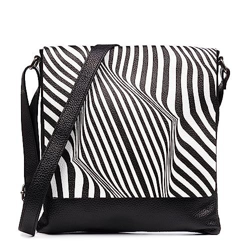 FIRENZE ARTEGIANI. Agnadello Messenger Tasche Damen Echtleder Dollaro 33x5x33cm Farbe: Zebra, Zebrafarben, Utility von FIRENZE ARTEGIANI