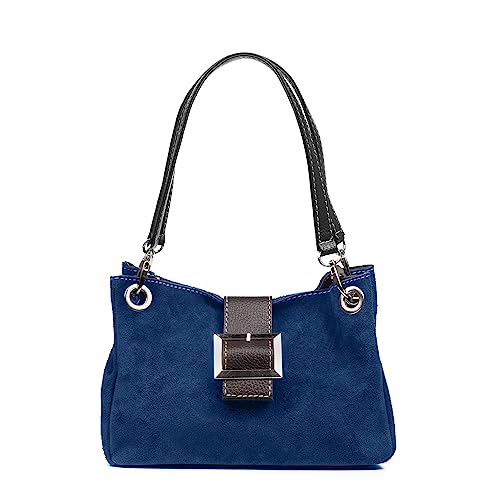 FIRENZE ARTEGIANI. Aicurzio Schultertasche Damen Echtleder Dollar Wildleder 28x10x16cm Farbe: Blau, blau, Utility von FIRENZE ARTEGIANI