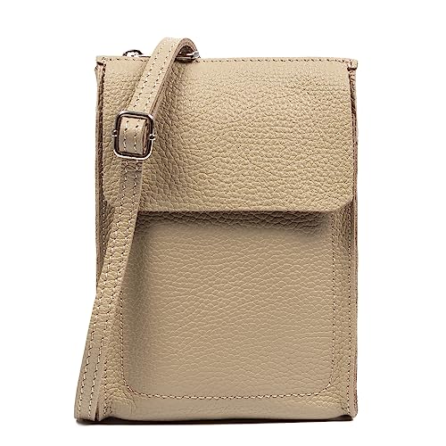 FIRENZE ARTEGIANI. Albaretto Damen-Umhängetasche aus echtem Leder, Dollaro-Finish, 13 x 4 x 19 cm, Farbe: Taupe, Taupe, Zeitgenössisch von FIRENZE ARTEGIANI