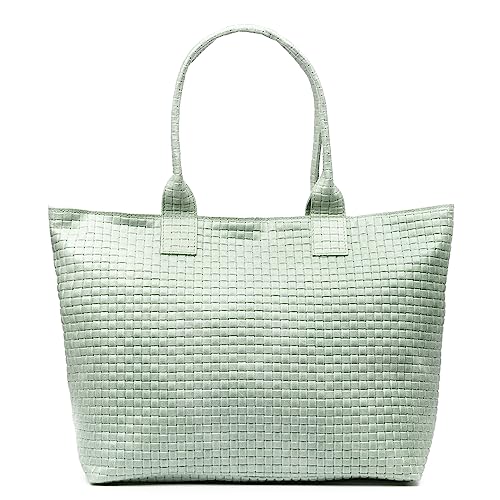 FIRENZE ARTEGIANI. Albisola Damen Schultertasche Echtleder Finish Gravur Interlock 36,5x16x31cm Farbe: Aquamarin Grün, Grün aquamarin, Utility von FIRENZE ARTEGIANI