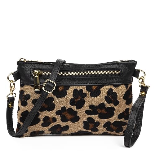 FIRENZE ARTEGIANI. Alcara Damen Umhängetasche aus echtem Leder Cavallino und Sauvage Finish 22x2,5x15 cm Farbe: Leopard, leopard, Utility von FIRENZE ARTEGIANI