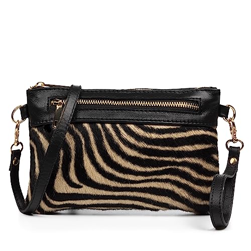 FIRENZE ARTEGIANI. Alcara Damen Umhängetasche aus echtem Leder Cavallino und Sauvage Finish 22x2,5x15 cm Farbe: Tiger, Tiger, Utility von FIRENZE ARTEGIANI