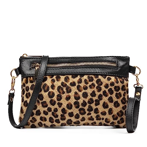 FIRENZE ARTEGIANI. Alcara Damen Umhängetasche aus echtem Leder Cavallino und Sauvage Finish 22x2,5x15cm Farbe: Leopard pq, Leopard Pq, Utility von FIRENZE ARTEGIANI