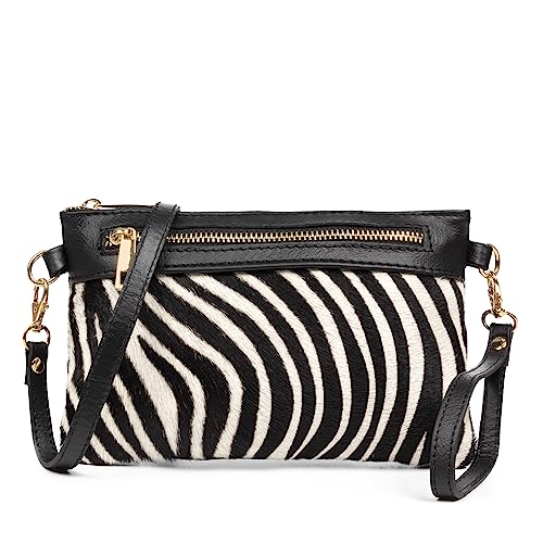 FIRENZE ARTEGIANI. Alcara Damen Umhängetasche aus echtem Leder Cavallino und Sauvage Finish 22x2,5x15cm Farbe: Zebra, Zebrafarben, Utility von FIRENZE ARTEGIANI