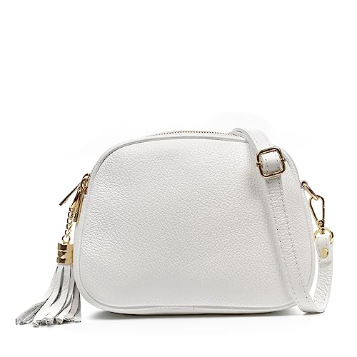 Firenze Artegiani. Aliminusa Damen-Umhängetasche, Echtleder, 22 x 9 x 16 cm, Farbe: Weiß, weiß, Utility von PIROIT