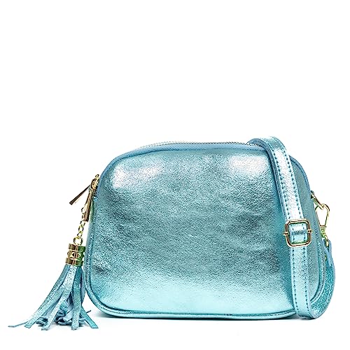 FIRENZE ARTEGIANI. Aliminusa Umhängetasche Damen Echtleder Lackleder 22x9x16cm Farbe: Aquamarin, aquamarin, Utility von FIRENZE ARTEGIANI