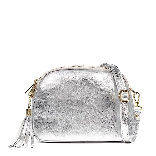 FIRENZE ARTEGIANI. Aliminusa Umhängetasche Damen Echtleder Lackleder 22x9x16cm Farbe: Silber, silber, Utility von FIRENZE ARTEGIANI