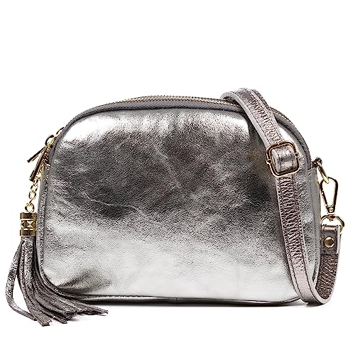 FIRENZE ARTEGIANI. Aliminusa Umhängetasche Damen Echtleder Lackleder 22x9x16cm Farbe: grau, grau, Utility von FIRENZE ARTEGIANI