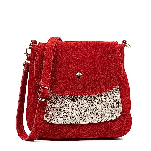 FIRENZE ARTEGIANI. Altissimo Umhängetasche für Damen, echtes Leder, kombiniert mit glänzendem Lackleder, 19 x 7 x 20 cm, Farbe: Rot, rot, Utility von FIRENZE ARTEGIANI