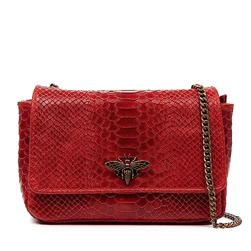 FIRENZE ARTEGIANI. Amalfi Umhängetasche Damen Echtleder Wildleder Gravur Schlange 22x8x14cm Farbe: Rot, rot, Utility von FIRENZE ARTEGIANI