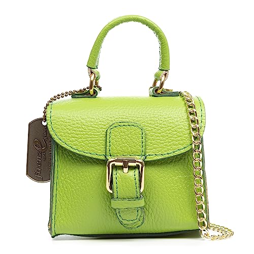 FIRENZE ARTEGIANI. Annicco Mini-Handtasche und Umhängetasche für Damen, Echtleder, Dollaro-Finish, 12 x 8,5 x 10,5 cm, Farbe: Hellgrün, hellgrün, Zeitgenössisch von FIRENZE ARTEGIANI