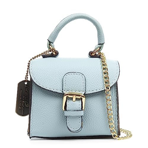 FIRENZE ARTEGIANI. Annicco Mini-Handtasche und Umhängetasche für Damen, echtes Leder, Dollaro-Finish, 12 x 8,5 x 10,5 cm, Farbe: Hellblau, hellblau, Utility von FIRENZE ARTEGIANI