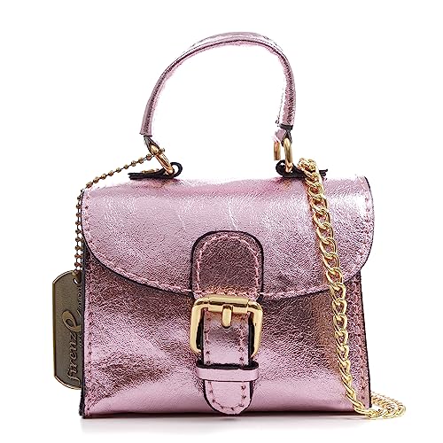 FIRENZE ARTEGIANI. Annicco Mini-Handtasche und Umhängetasche für Damen, echtes Leder, lackiert, 12 x 8,5 x 10,5 cm, Farbe: Hellrosa, hellrosa, Utility von FIRENZE ARTEGIANI