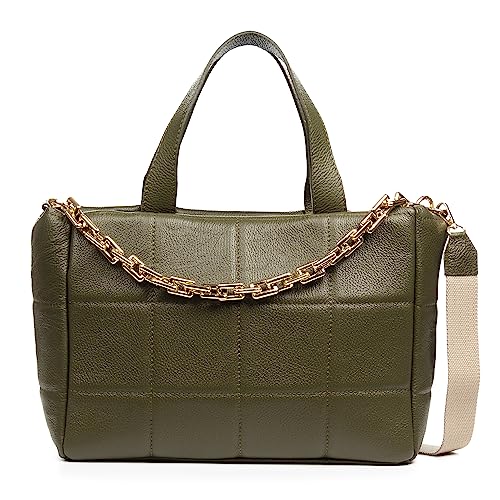 FIRENZE ARTEGIANI. Anzi Tote Tasche für Damen, echtes Leder, Sauvage Finish, 42 x 18 x 29 cm, Farbe: Dunkelgrün, Dunkelgrün, Utility von FIRENZE ARTEGIANI