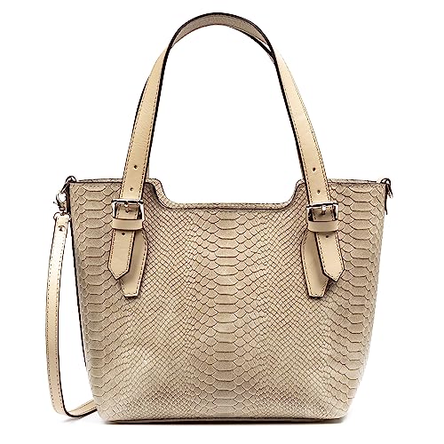 FIRENZE ARTEGIANI. Arezzo Damen-Tragetasche aus echtem Leder, geprägt, Schlange, 37 x 14 x 27 cm, Farbe: Taupe, Taupe, Utility von FIRENZE ARTEGIANI