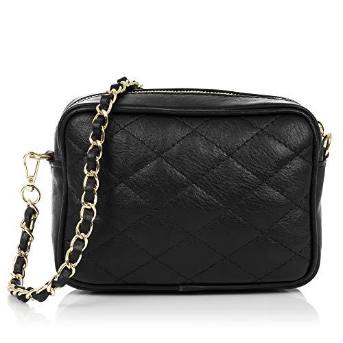 FIRENZE ARTEGIANI. Cleopatra Schultertasche für Damen, echtes Leder, gepolstert, Umhängetasche für Damen, hergestellt in Italien, 19,5 x 8 x 15 cm, Schwarz, Utility von FIRENZE ARTEGIANI