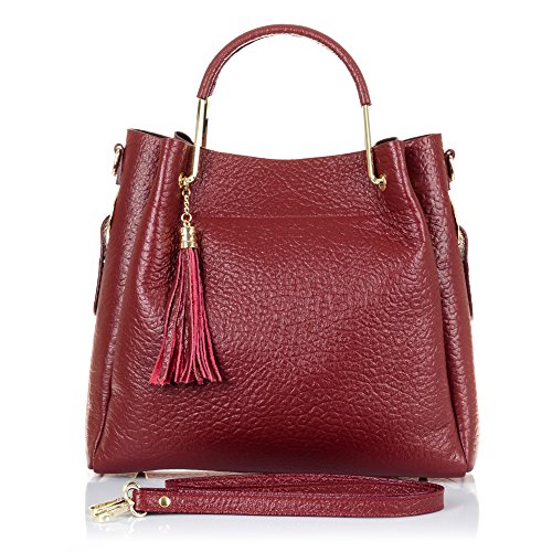 FIRENZE ARTEGIANI. Damen-Handtasche, echtes Leder, Dollaro-Leder, Tragegriff, Legierung und Leder, exklusives Design, hergestellt in Italien, Vera aus Italien, 34 x 30 x 14 cm, Farbe: granatrot von FIRENZE ARTEGIANI