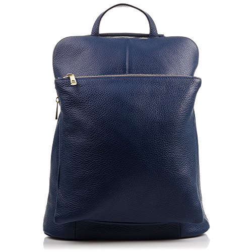 FIRENZE ARTEGIANI. Dollaro Damenrucksack, leger, echtes Leder, Rucksack, Laptoptasche, Damen, hergestellt in Italien, echtes Leder, 32 x 35 x 13 cm, Blau, blau, Klassisch von FIRENZE ARTEGIANI