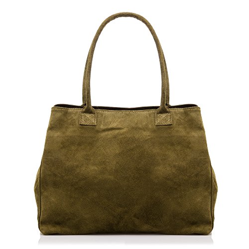 FIRENZE ARTEGIANI.Handtasche für Damen aus echtem Leder. Shopper. Schultertasche für Damen. Hergestellt in Italien. Echtes italienisches Leder. 40 x 30 x 20 cm. Farbe: Grün. von FIRENZE ARTEGIANI