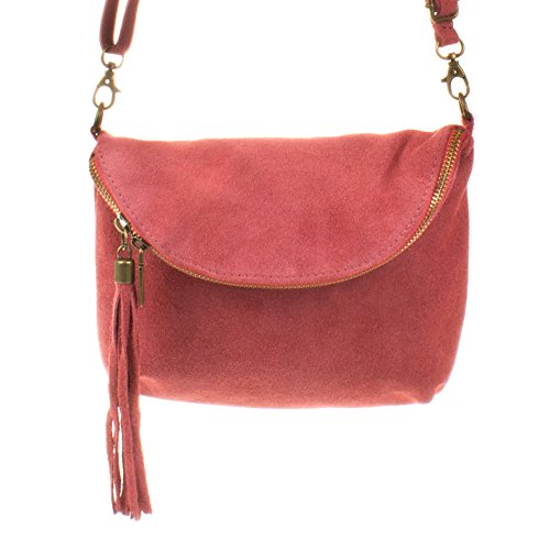 Firenze Artegiani Bolso De Mujer Piel Auténtica, Acabado Gamuza Umhängetasche, 24 cm, Pink (Salmón) von FIRENZE ARTEGIANI