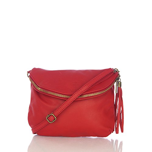 Firenze Artegiani Bolso De Mujer Piel Auténtica, Acabado Savage Umhängetasche, 23 cm, Rot (Rojo) von Firenze Artegiani