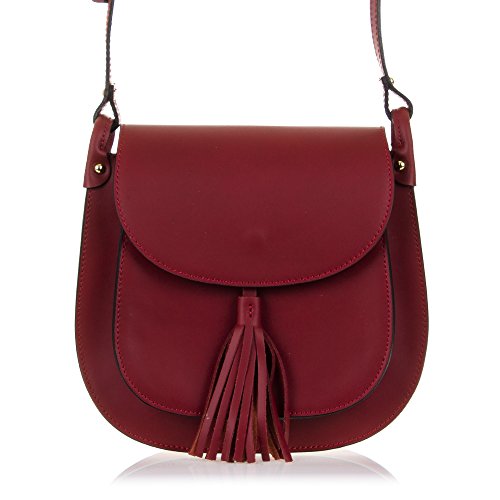 Firenze Artegiani Bolso De Mujer Piel Auténtica, Acabado Tamponato Lujo Umhängetasche, 24 cm, Rot (Granate) von FIRENZE ARTEGIANI