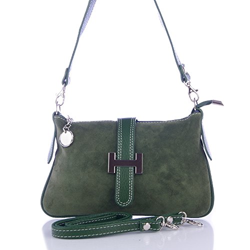 Firenze Artegiani Bolso Mujer Piel Auténtica, Acabado Gamuza Umhängetasche, 24 cm, Grün (Verde Militar) von FIRENZE ARTEGIANI