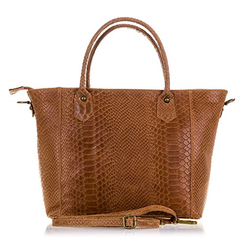 Firenze Artegiani Bolso Tote De Mujer Piel Auténtica, Grabado Serpiente Y Lacado Umhängetasche, 36 cm, Braun (Marrón) von Firenze Artegiani