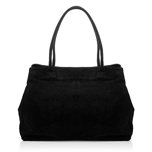 Kunsthandwerk. Damen-Handtasche aus echtem Leder. Shopper. Schultertasche für Damen. Hergestellt in Italien. Echtes italienisches Leder. 40 x 30 x 20 cm. Farbe: Schwarz. von FIRENZE ARTEGIANI