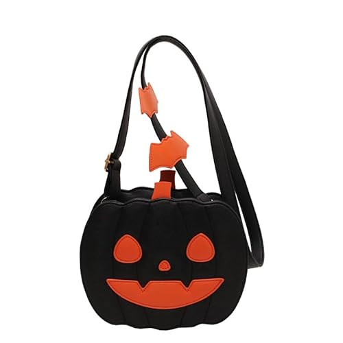 Halloween-Handtasche – Cartoon-Kürbis-Tragetasche für Damen, Umhängetasche mit einer Schulter, Schwarzes Smiley-Gesicht, 20cm Halloween-Handtasche – Cartoon-Kürbis-Tragetasche für Damen, Umhängetasche mit einer Schulter, Schwarzes Smiley-Gesicht, 20cm von FIRETIDE