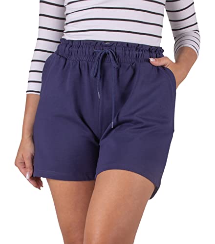 FIRI Weiße Bermuda Shorts Damen mit Stretch - Locker und Weich Kurze Hose Sommer mit Zierleiste - Baumwolle Kurz Damenshorts ideal für den Sommer (Dunkelblau, 52) von FIRI