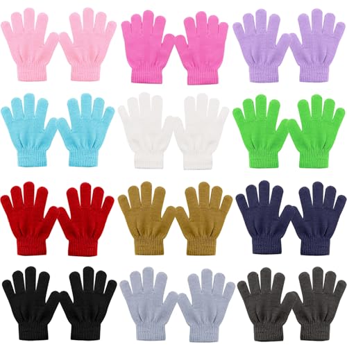 FIRITHYC Kid's Winter Magic Gloves, 12 Paare Winter Stretchy Warm Magic Gloves Fit für 6-10 Jahre alt Jungen oder Mädchen stricken Handschuhe (12 pcs Mix Color Style A) von FIRITHYC