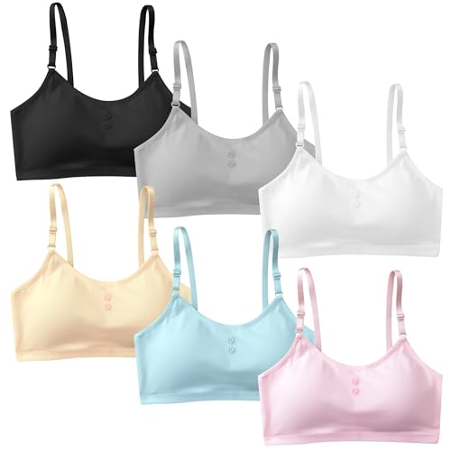 FIRITHYC Mädchen gepolsterte Training BHS, 5Packs Teen Mädchen dünne Baumwolle atmungsaktiv Sport-BH passen für 10-16 Jahre Draht frei Push-up-BH Laufen (6 Packs Style A) von FIRITHYC