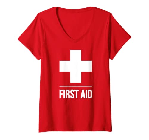 Damen Erste-Hilfe-Kreuz-Uniform für medizinische Veranstaltungen, Notfall T-Shirt mit V-Ausschnitt Damen Erste-Hilfe-Kreuz-Uniform für medizinische Veranstaltungen, Notfall T-Shirt mit V-Ausschnitt von FIRST AID CROSS MEDIC EVENT STAFF UNIFORM
