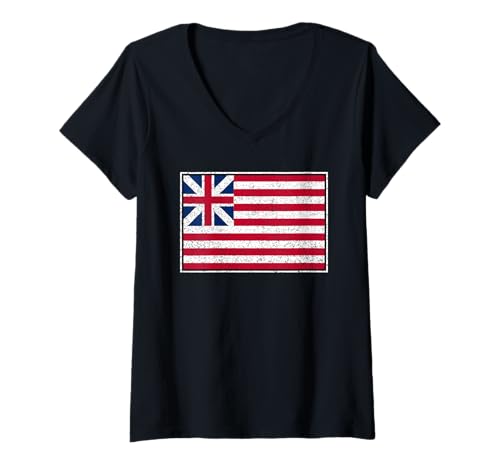 Damen Große Kontinentalfarben Union USA Kongress Flagge T-Shirt mit V-Ausschnitt Damen Große Kontinentalfarben Union USA Kongress Flagge T-Shirt mit V-Ausschnitt von FIRST FLAG OF THE UNITED STATES OF AMERICA