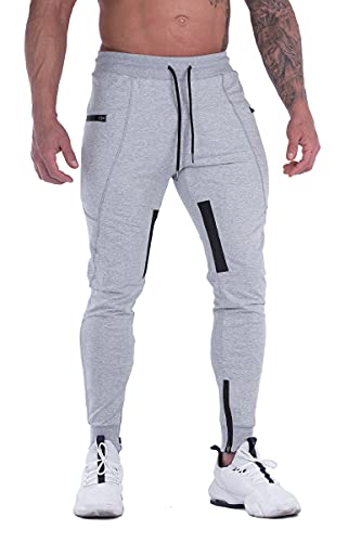 FIRSTGYM Herren-Jogginghose, schmale Passform, für Workout, Training, Oberschenkel, Netzstoff, mit Reißverschlusstaschen - Grau - X-Groß FIRSTGYM Herren-Jogginghose, schmale Passform, für Workout, Training, Oberschenkel, Netzstoff, mit Reißverschlusstaschen - Grau - X-Groß von FIRSTGYM