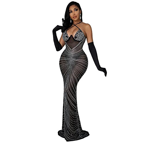 FIRSTWELL Frauen Geburtstag Sexy Kleider, Hot Diamond Process Sexy Kleid Party Club Nachtkleid (Color : Black, Size : S) von FIRSTWELL