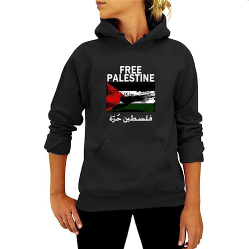 FIRSTWELL Free Palestine, palästinensische Nationalflagge Pullover Hoodie, I Stand with Palestine, Support Stop War Langarm-Sweatshirt (Color : Black, Size : XXX-Large) von FIRSTWELL