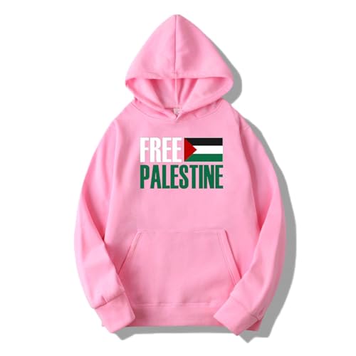 FIRSTWELL Starkes Palästina, palästinensische Flagge Pullover Hoodie, ich stehe mit Palästina, unterstütze Palästina Langarm-Sweatshirt (Color : Pink, Size : XS) von FIRSTWELL