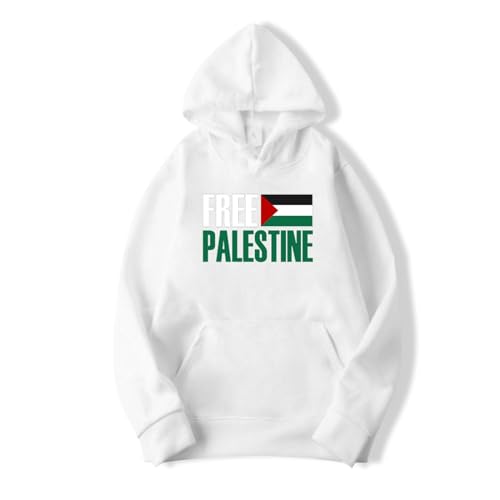 FIRSTWELL Starkes Palästina, palästinensische Flagge Pullover Hoodie, ich stehe mit Palästina, unterstütze Palästina Langarm-Sweatshirt (Color : White, Size : XL) von FIRSTWELL