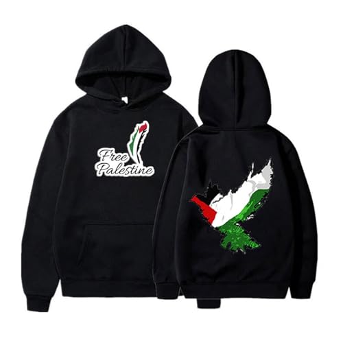 FIRSTWELL Stay Strong Palestine, Peace Pigeon Pullover Hoodie, Support Palestine Langarm-Sweatshirt, I Stand with Palestine (Color : Black, Size : S) von FIRSTWELL