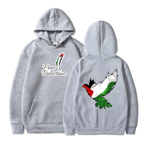 FIRSTWELL Stay Strong Palestine, Peace Pigeon Pullover Hoodie, Support Palestine Langarm-Sweatshirt, I Stand with Palestine (Color : Gray, Size : M) von FIRSTWELL