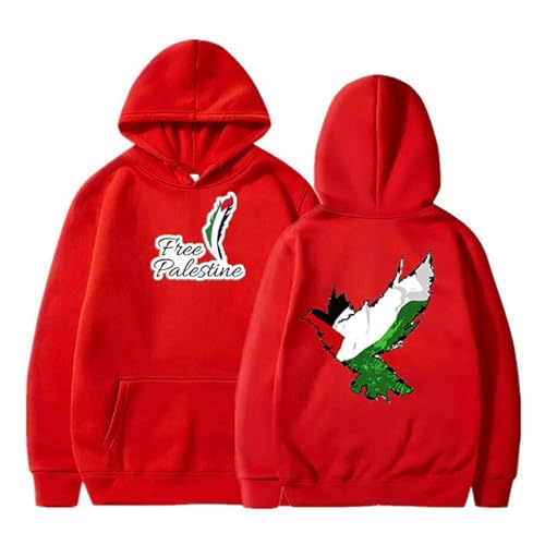 FIRSTWELL Stay Strong Palestine, Peace Pigeon Pullover Hoodie, Support Palestine Langarm-Sweatshirt, I Stand with Palestine (Color : Red, Size : M) von FIRSTWELL