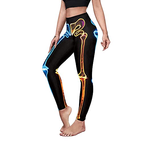 Halloween-Skelett-Yoga-Leggings for Damen, Bedruckte Hose mit hoher Taille, weich, leicht, aktive Sportbekleidung (Color : A, Size : M) von FIRSTWELL