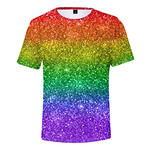 Regenbogen-T-Shirt, gestreiftes Rundhals-T-Shirt mit halben Ärmeln, Oberteile for Sommer-Batik-T-Shirts for Damen und Herren (Color : B, Size : 3XL) von FIRSTWELL