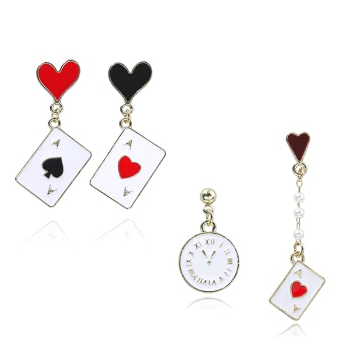 2 Paare Modische Karten Ohrringe Legierung Herzohrzubehör Einzigartiger Schmuck Für Partykleidung Und Alltägliche Leichte Legierungsohrringe von FIRSTXIU