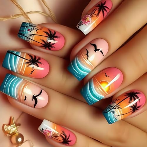 24 PCs Kokosnussbaumstab Auf Nägeln Möwen Künstliche Nägel Mitteler Square False Glossy Press On For Woman 24 PCs Kokosnussbaumstab Auf Nägeln Möwen Künstliche Nägel Mitteler Square False Glossy Press On For Woman von FIRSTXIU